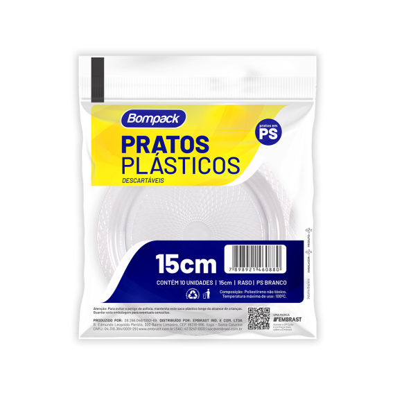 Prato Descartável Bompack 15cm 10UN - PT